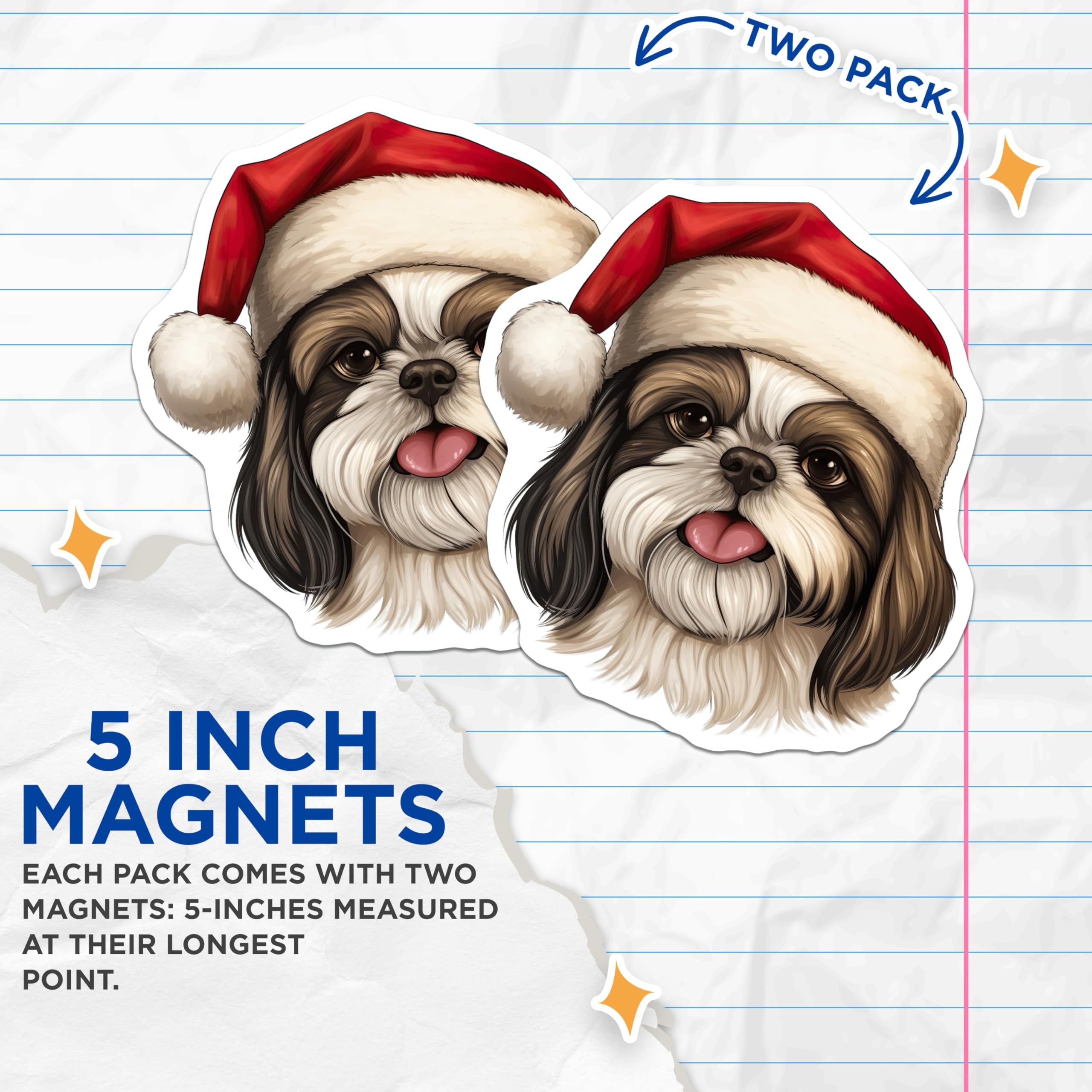 (2 Pack) Christmas Shih Tzu Magnets - Santa Hat Dog Decor - Pet Lover Holiday Stocking Stuffer - 5 Inches On Longest Side - Thick Durable Magnet - Made in USA - MAG29982