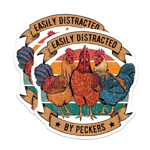 (2 Pack) Easily Distracted by Peckers Magnets - Funny Chicken Farmhouse - Retro Animal Lovers - 5" On Longest Side - for Cars, Refrigerators, Toolboxes, Lockers - Made in USA BMCS3429
