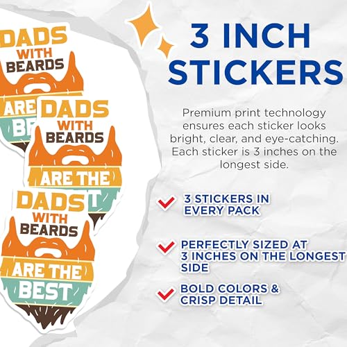 (3 Pack) Beards Decals - Dad with Beard - Laptop Decal - 3 Inches On Longest Side - Easy Peel & Apply - Made in USA - 3MCS4779