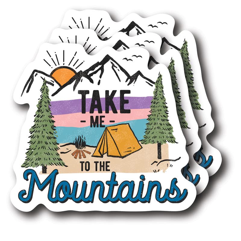 (3 Pack) Take Me The Mountains Sticker - Camping Hiker Outdoorsman - Outdoor Adventure Wanderlust - 4" - Vinyl Decal Sticker - Made in USA -FBABMCS031