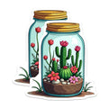 (2 Pack) Cactus Jar Stickers - Succulent Plant Decal - Nature Botanical Art Stickers for Laptop and Water Bottle - 5" On Longest Side - Sticks to Smooth Flat Surfaces - Made in USA - BMCS4643