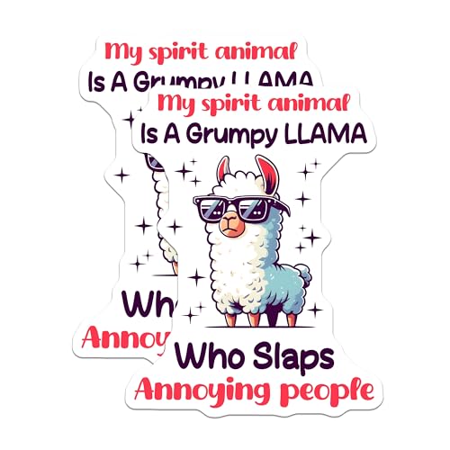 (2 Pack) Grumpy Llama Stickers - Funny Quotes - Animal Stickers - Cute Llama - 5" On Longest Side - Sticks to Smooth Flat Surfaces - Made in USA - BMCS5655