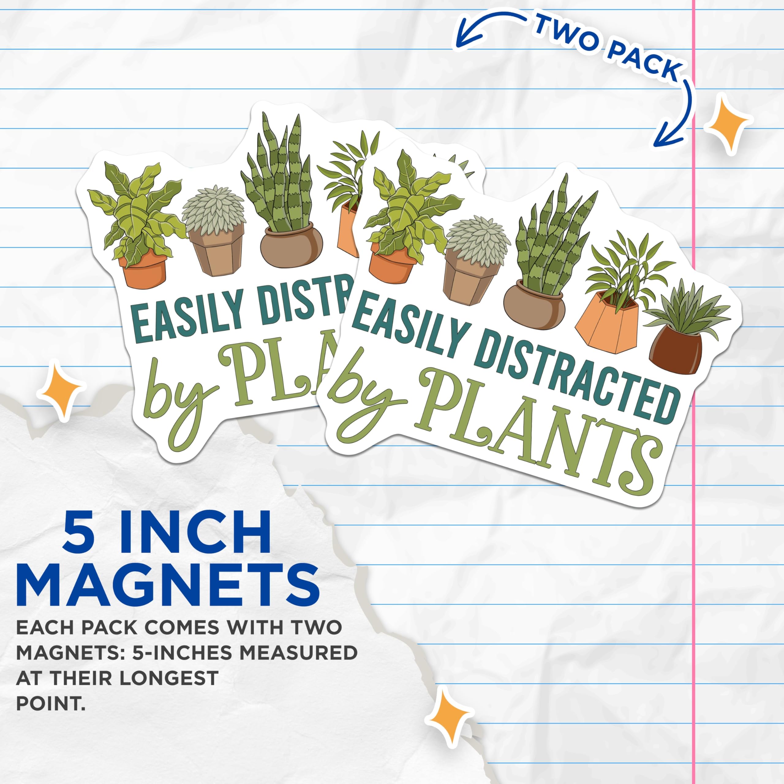 (2 Pack) Plant Parent Magnets - Easily Distracted By Plants - Houseplant Decor Accent - Fridge Locker Magnets - 5 Inches On Longest Side - Thick Durable Magnet - Made in USA - MAG19314
