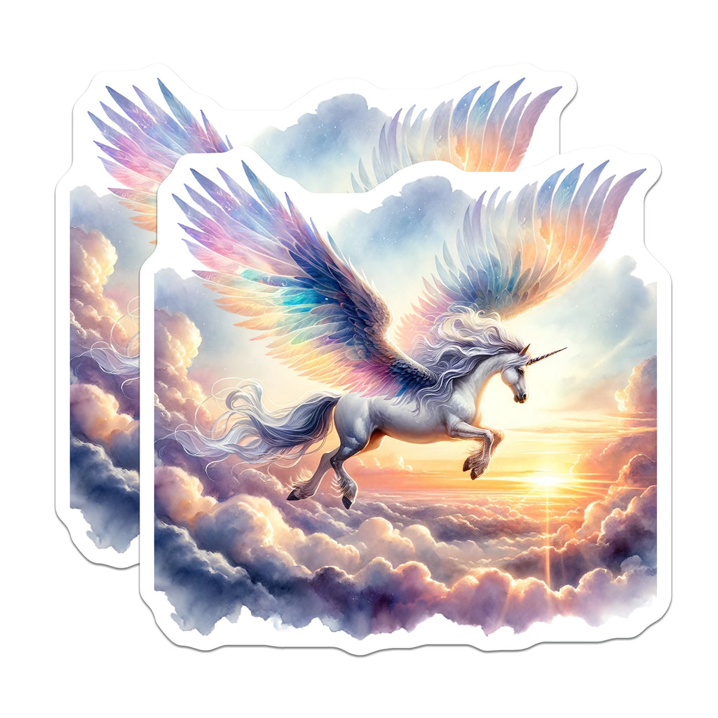 (2 Pack) Rainbow Unicorn Magnets - Flying Fantasy Horse - Magical Creature Fridge Locker Decor - 5 Inches On Longest Side - Thick Durable Magnet - Made in USA - MAG36259