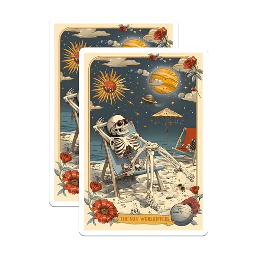 (2 Pack) Skeleton Summer Fun Magnet - Sun Worshippers Skeleton Art - 5" On Longest Side - Sticks to Smooth Flat Surfaces - Made in USA - MAG10025