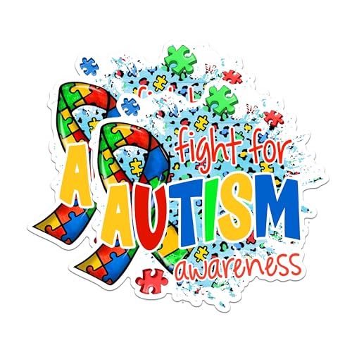 (2 Pack) Autism Awareness Magnets - Fight for Autism Magnets - Colorful Ribbon Magnets- 5" On Longest Side - for Fridges, Toolboxes, Cars - Made in USA - MAG2981