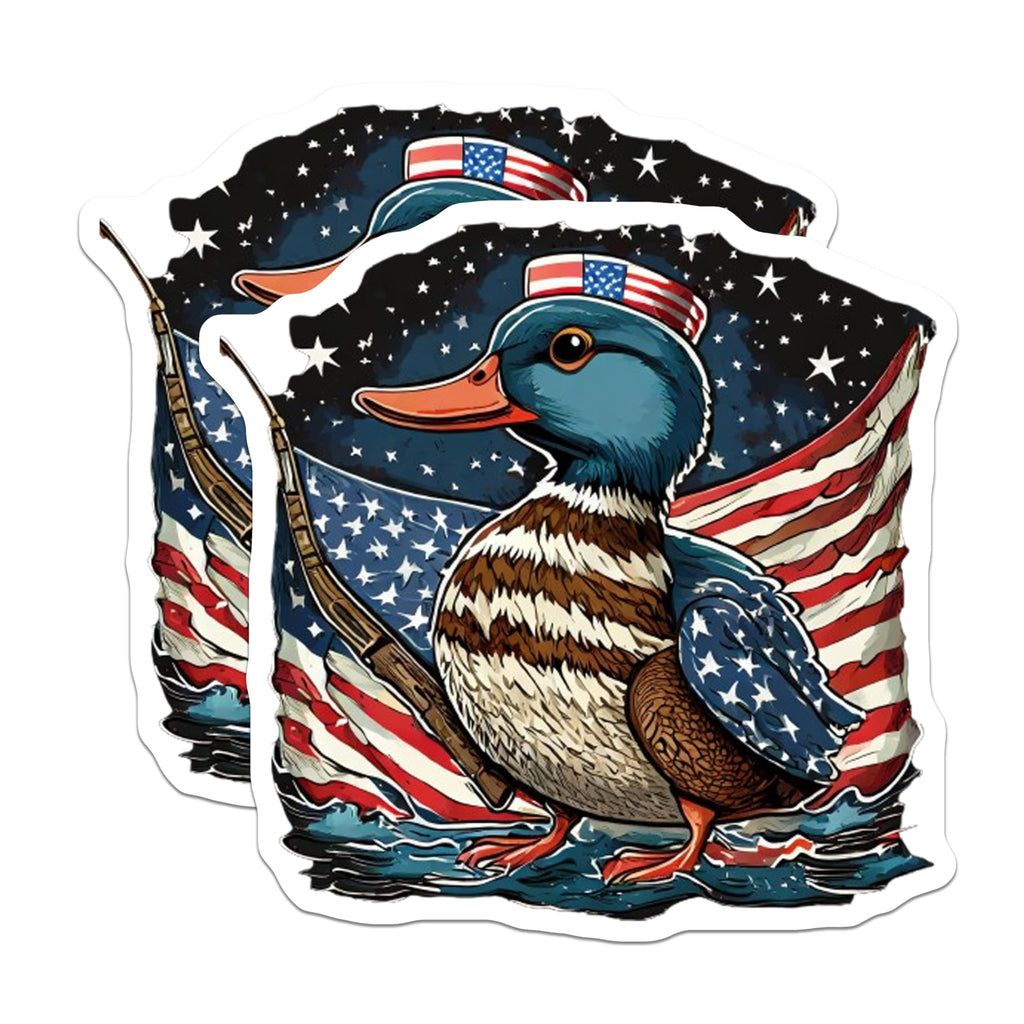 (2 Pack) Patriotic Duck Magnets - American Flag Design - USA Hunter Mallard Art - 5 Inches On Longest Side - Thick Durable Magnet - Made in USA - MAG23178