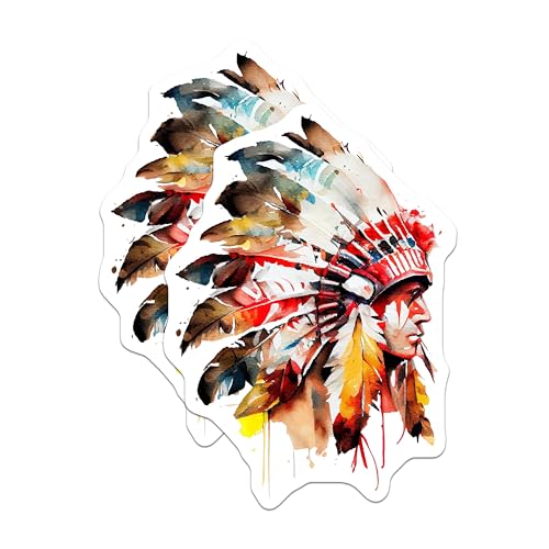 (2 Pack) Native American Headdress Stickers - 5" On Longest Side - Sticks to Smooth Flat Surfaces - Made in USA - BMCS9019 - BMCS9019