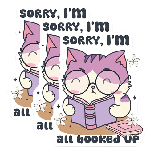 (3 Pack) Bookish Cat Decals - Reading Kitten - Laptop Decals - 3 Inches On Longest Side - Easy Peel & Apply - Made in USA - 3MCS4684