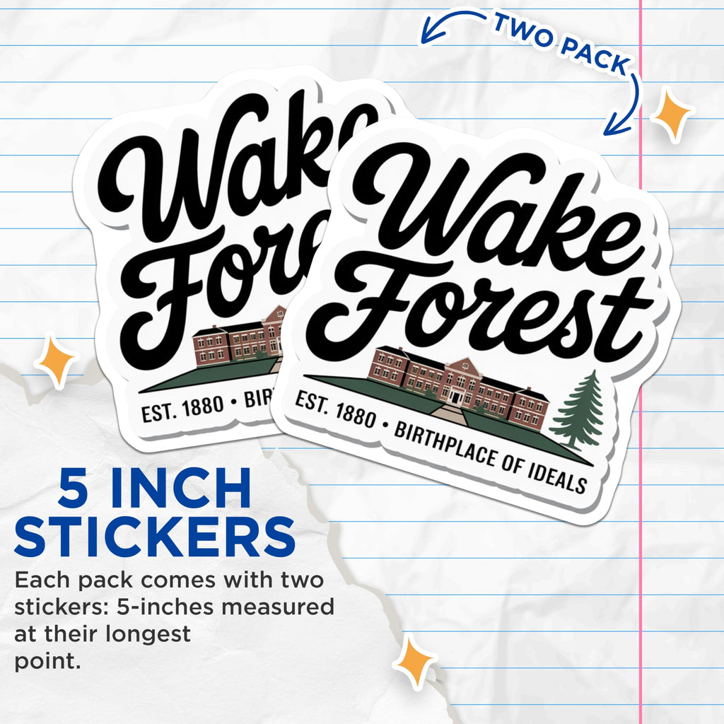 (2 Pack) Wake Forest Stickers - College University Decals - Demon Deacons Stickers - 5" On Longest Side - Sticks to Smooth Flat Surfaces - Made in USA - BMCS18633