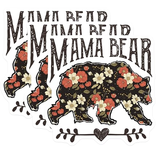 (3 Pack) Mama Bear Decals - Floral Bear Mom - Cute Laptop Decal - 3 Inches On Longest Side - Easy Peel & Apply - Made in USA - 3MCS4529
