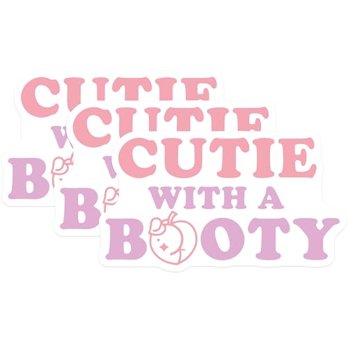(3 Pack) Cutie with a Booty Decals - Funny Stickers - Laptop Decals - 3 Inches On Longest Side - Easy Peel & Apply - Made in USA - 3MCS7254