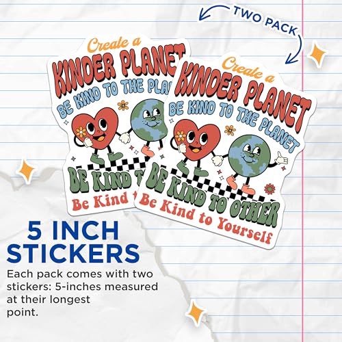 (2 Pack) Be Kind to The Planet Stickers - Environmental Awareness - Eco-Friendly Inspirational Quotes - 5" On Longest Side - Sticks to Smooth Flat Surfaces - Made in USA - BMCS8939
