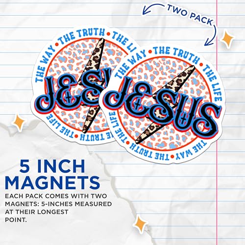 (2 Pack) Jesus Magnets - The Way The Truth The Life - Christian Inspirational Decor - Faith Based - Religious - 5" On Longest Side - for Cars, Fridges, Toolboxes - Made in USA - MAG6958