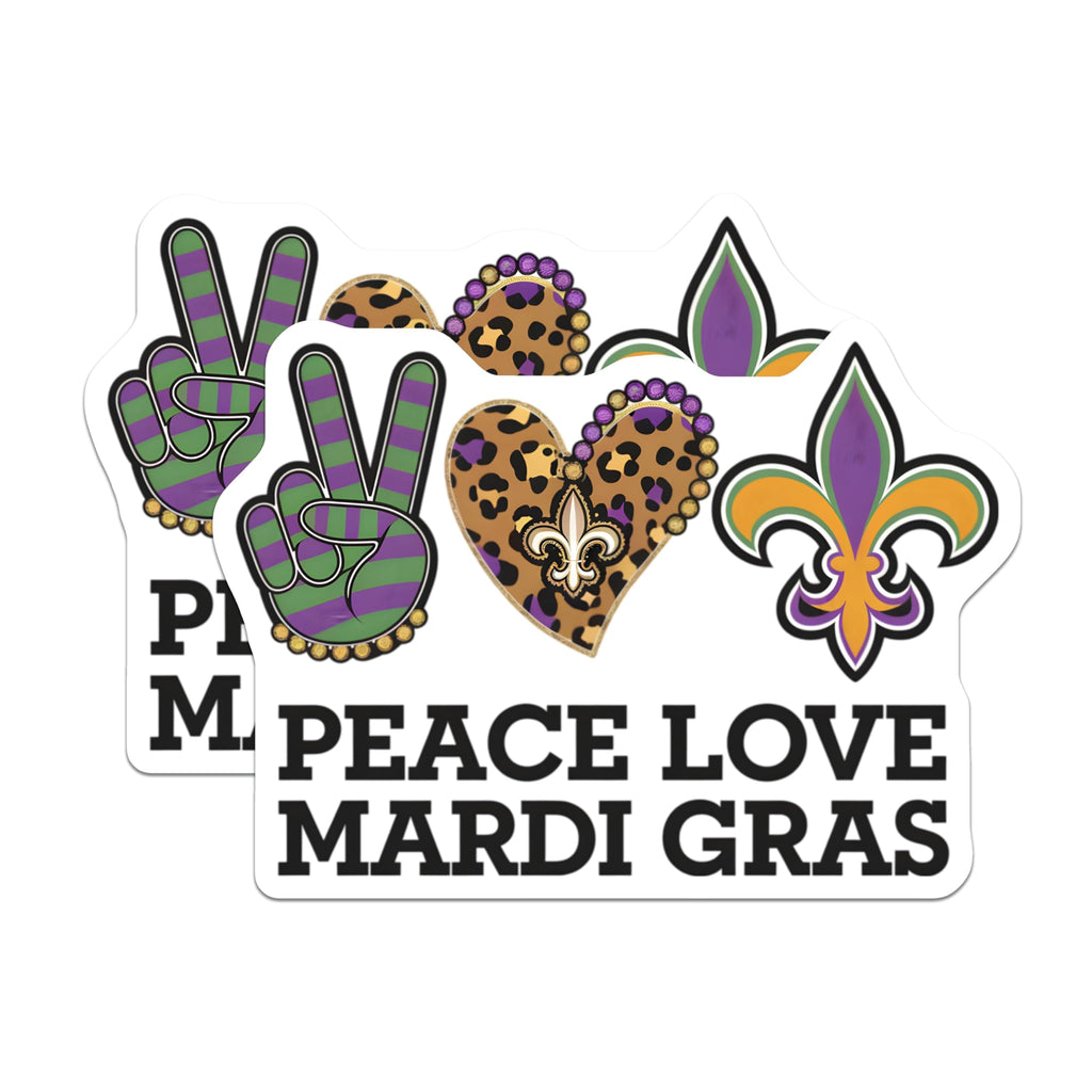 (2 Pack) Mardi Gras Magnets - Peace Love - Fleur De Lis Refrigerator Magnets - 5" On Longest Side - Premium Magnet - for Cars, Refrigerators, Toolboxes, Lockers - Made in USA - MAG14729