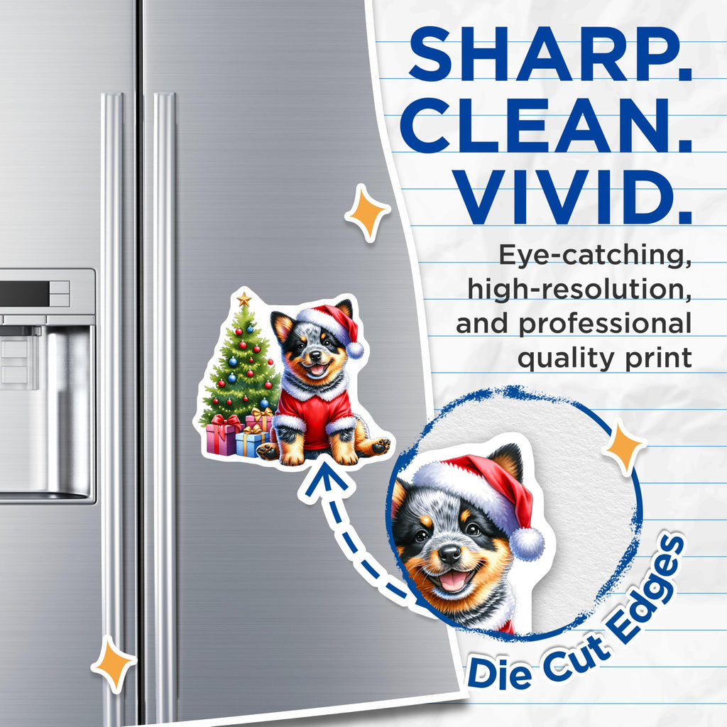 (2 Pack) Blue Heeler Puppy Magnets - Santa Christmas Dog Decor - Festive Pet Refrigerator Decoration - 5 Inches On Longest Side - Thick Durable Magnet - Made in USA - MAG24073