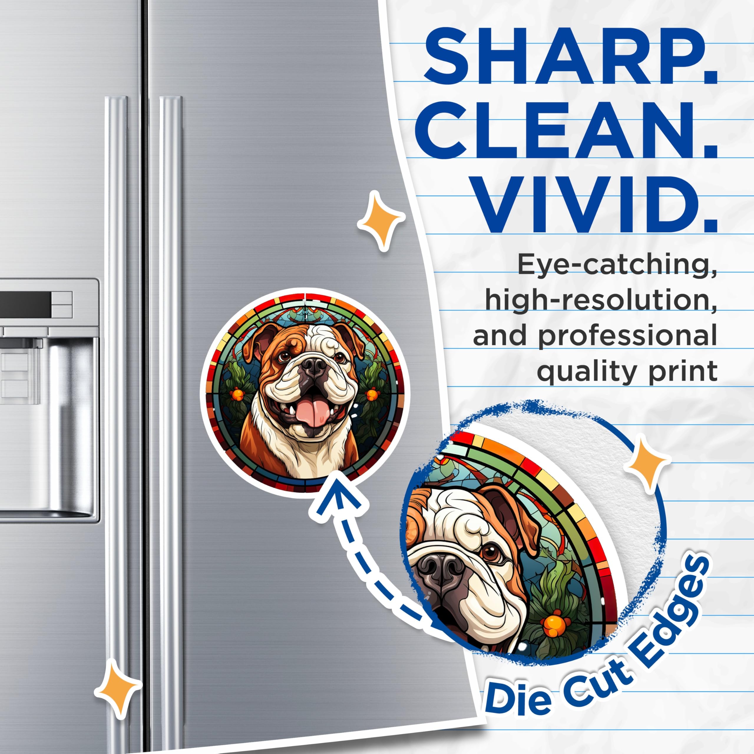 (2 Pack) Bulldog Stained Glass Magnets - Dog Lover Decor - Pet Portrait Art - Cute Puppy Fridge Accessory - 5 Inches On Longest Side - Thick Durable Magnet - Made in USA - MAG25035