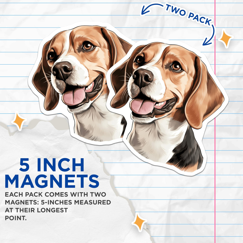 (2 Pack) Happy Beagle Dog Magnets - Cute Pet Artwork for Refrigerator - Dog Breed Accessories for Kitchen - 5 Inches On Longest Side - Thick Durable Magnet - Made in USA - MAG28895