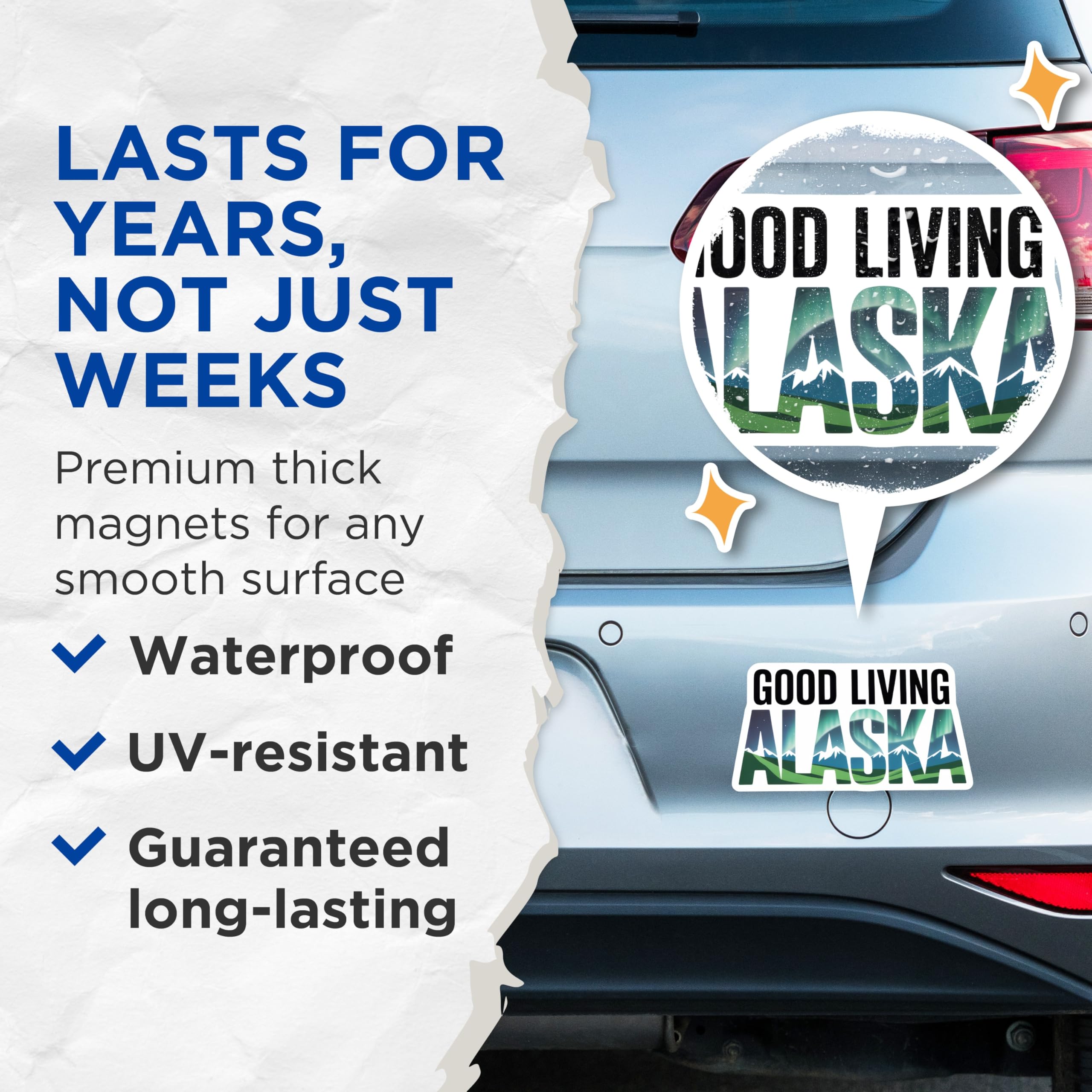(2 Pack) Alaska Magnets - Northern Lights Mountains - Good Living State Souvenirs - 5 Inches On Longest Side - Thick Durable Magnet - Made in USA - MAG19215