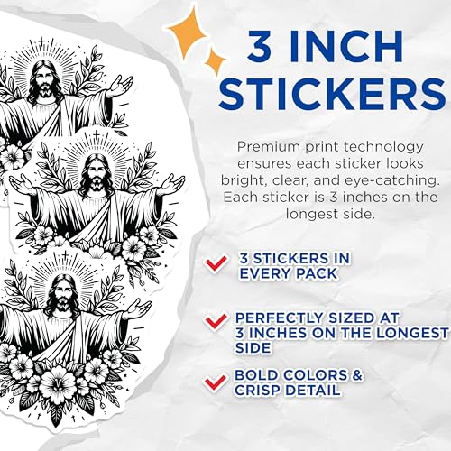 (3 Pack) Jesus Christ Decals - Floral Religious Decal - Laptop Decals - 3 Inches On Longest Side - Easy Peel & Apply - Made in USA - 3MCS6082
