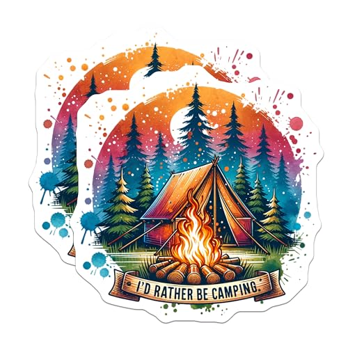 (2 Pack) Camping Enthusiast Magnets - I'd Rather Be Camping - Campfire Tent - Outdoor Adventure - 5" On Longest Side - for Cars, Fridges, Toolboxes - Made in USA - MAG6654