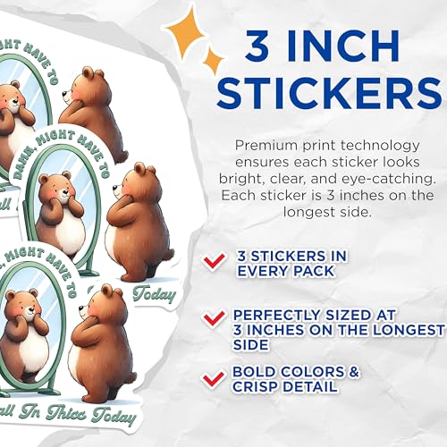 (3 Pack) Thicc Bear Decals - Funny Animal Stickers - Laptop Decal - 3 Inches On Longest Side - Easy Peel & Apply - Made in USA - 3MCS0275