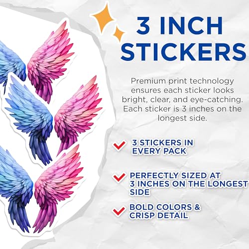 (3 Pack) Wings Decals - Angel Wings Stickers - Rainbow Wings- 3 Inches On Longest Side - Easy Peel & Apply - Made in USA - 3MCS5320
