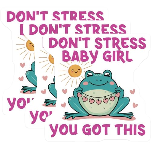 (3 Pack) Frog Laptop Decals - Dont Stress Baby Girl - You Got This Decal - 3 Inches On Longest Side - Easy Peel & Apply - Made in USA - 3MCS4392