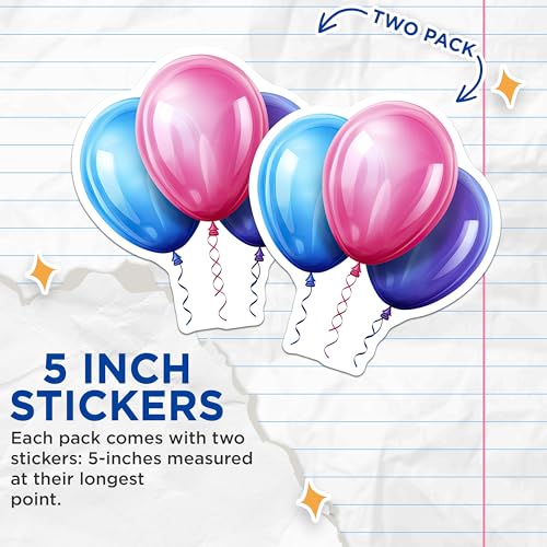 (2 Pack) Colorful Balloon Stickers - Party Decor - Celebration Accessories - 5" On Longest Side - Sticks to Smooth Flat Surfaces - Made in USA - BMCS6882