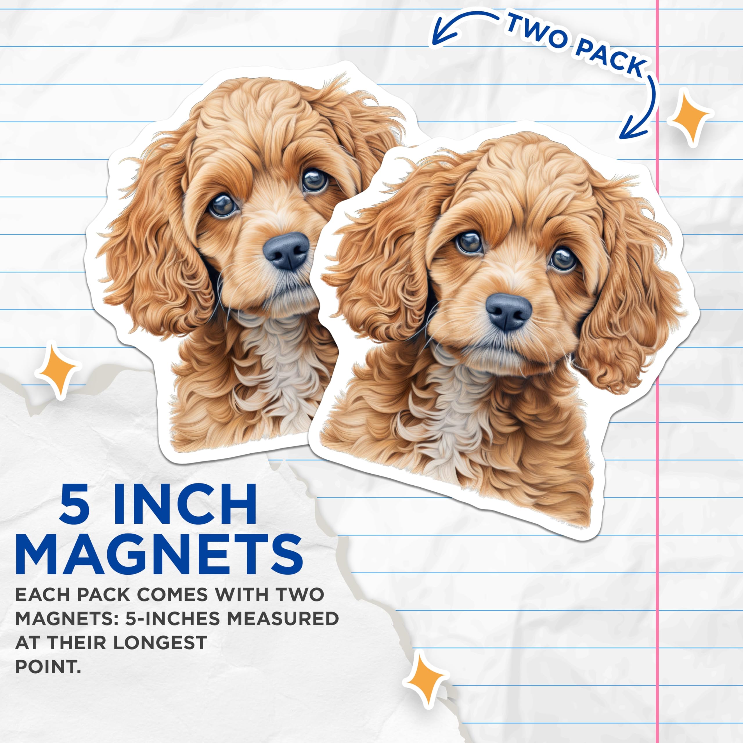 (2 Pack) Cute Cavapoo Puppy Magnets - Dog Lover Accessory - Pet Owner Essential - Adorable Canine Art - 5 Inches On Longest Side - Thick Durable Magnet - Made in USA - MAG29282