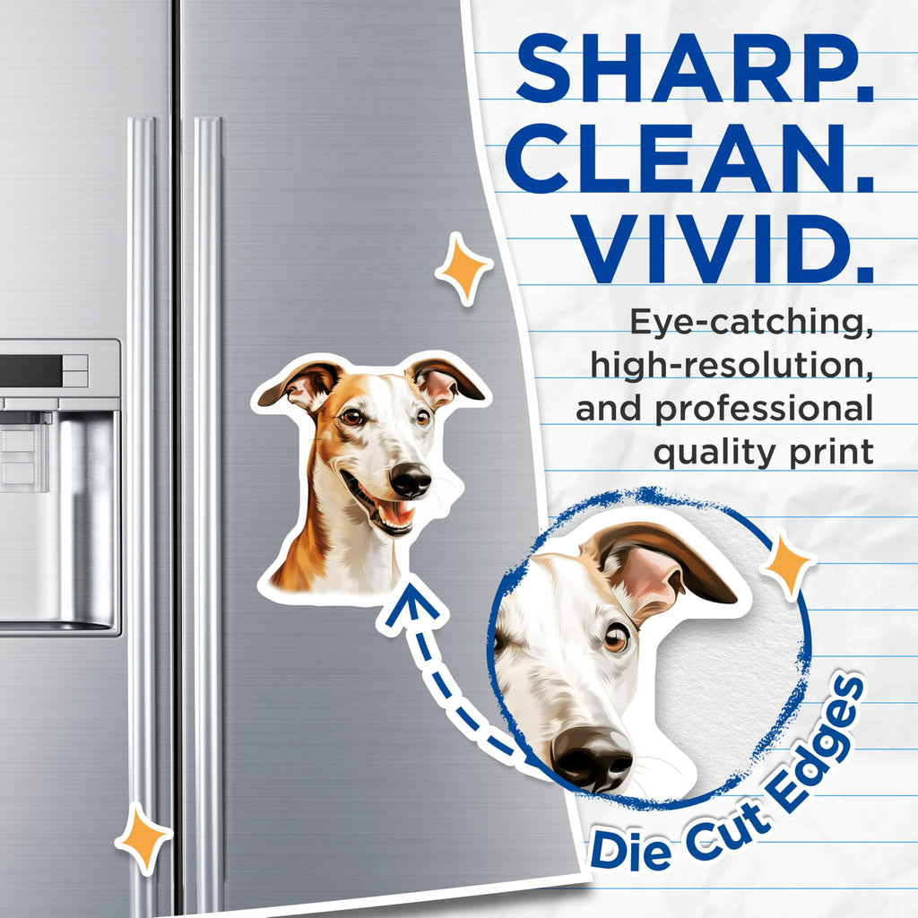 (2 Pack) Happy Greyhound Magnets - Dog Lover Refrigerator Decor - Pet Parent Car Accessories - 5 Inches On Longest Side - Thick Durable Magnet - Made in USA - MAG29060