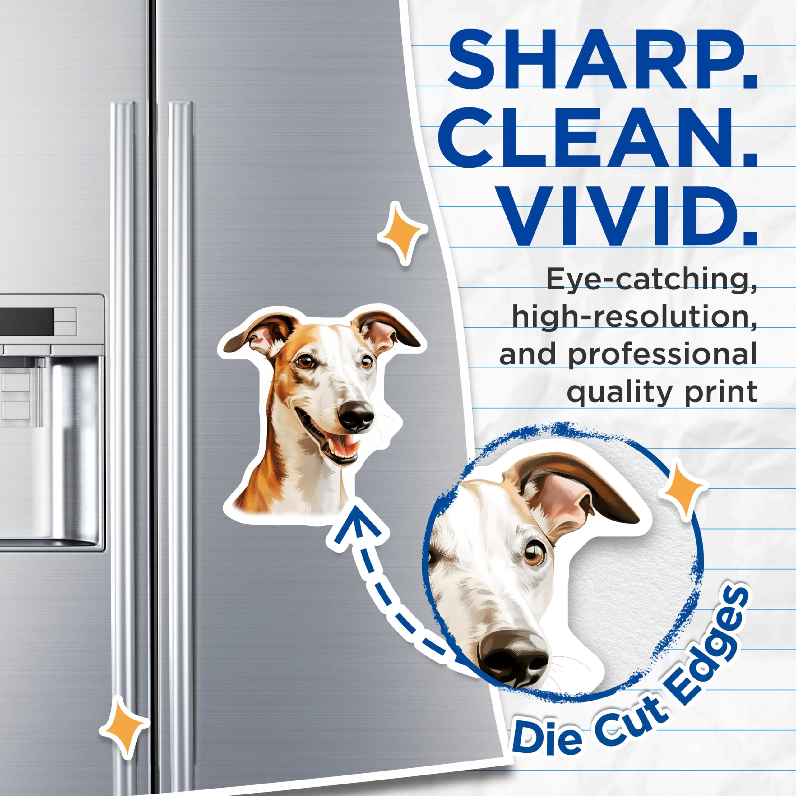 (2 Pack) Happy Greyhound Magnets - Dog Lover Refrigerator Decor - Pet Parent Car Accessories - 5 Inches On Longest Side - Thick Durable Magnet - Made in USA - MAG29060