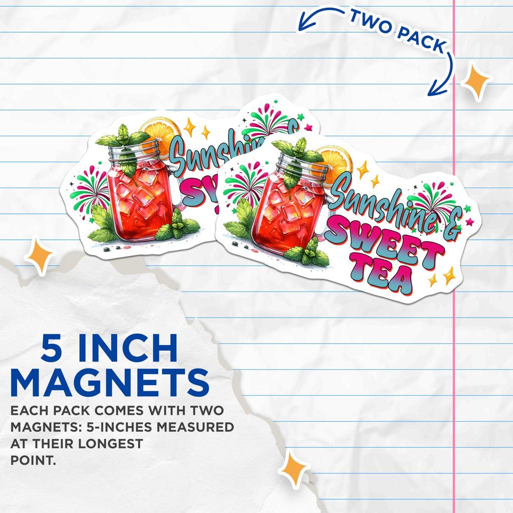 (2 Pack) Sunshine Sweet Tea Magnets - Kitchen Decor - 5" On Longest Side - for Cars, Fridges, Toolboxes - Made in USA - MAG8312