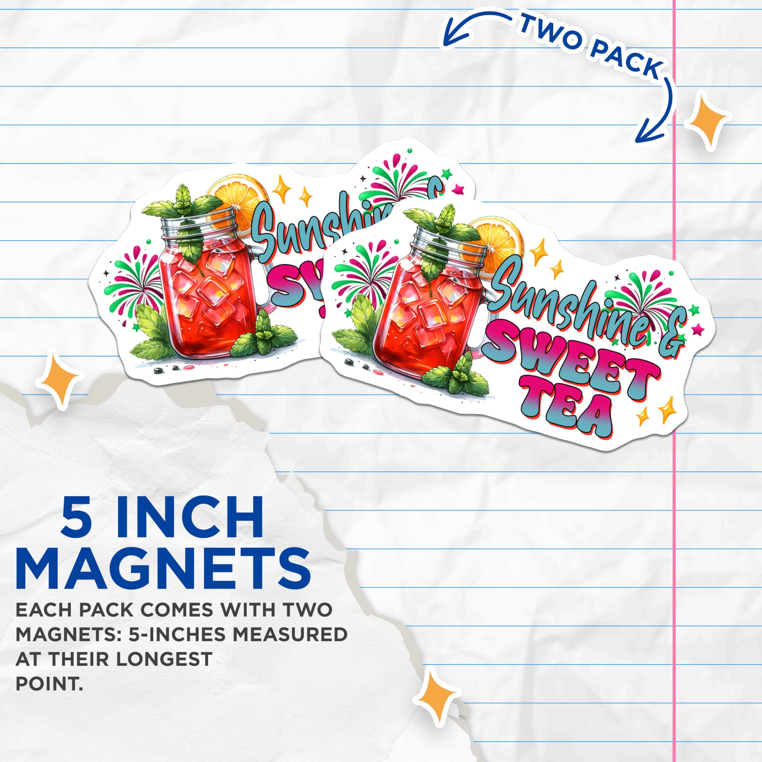 (2 Pack) Sunshine Sweet Tea Magnets - Kitchen Decor - 5" On Longest Side - for Cars, Fridges, Toolboxes - Made in USA - MAG8312