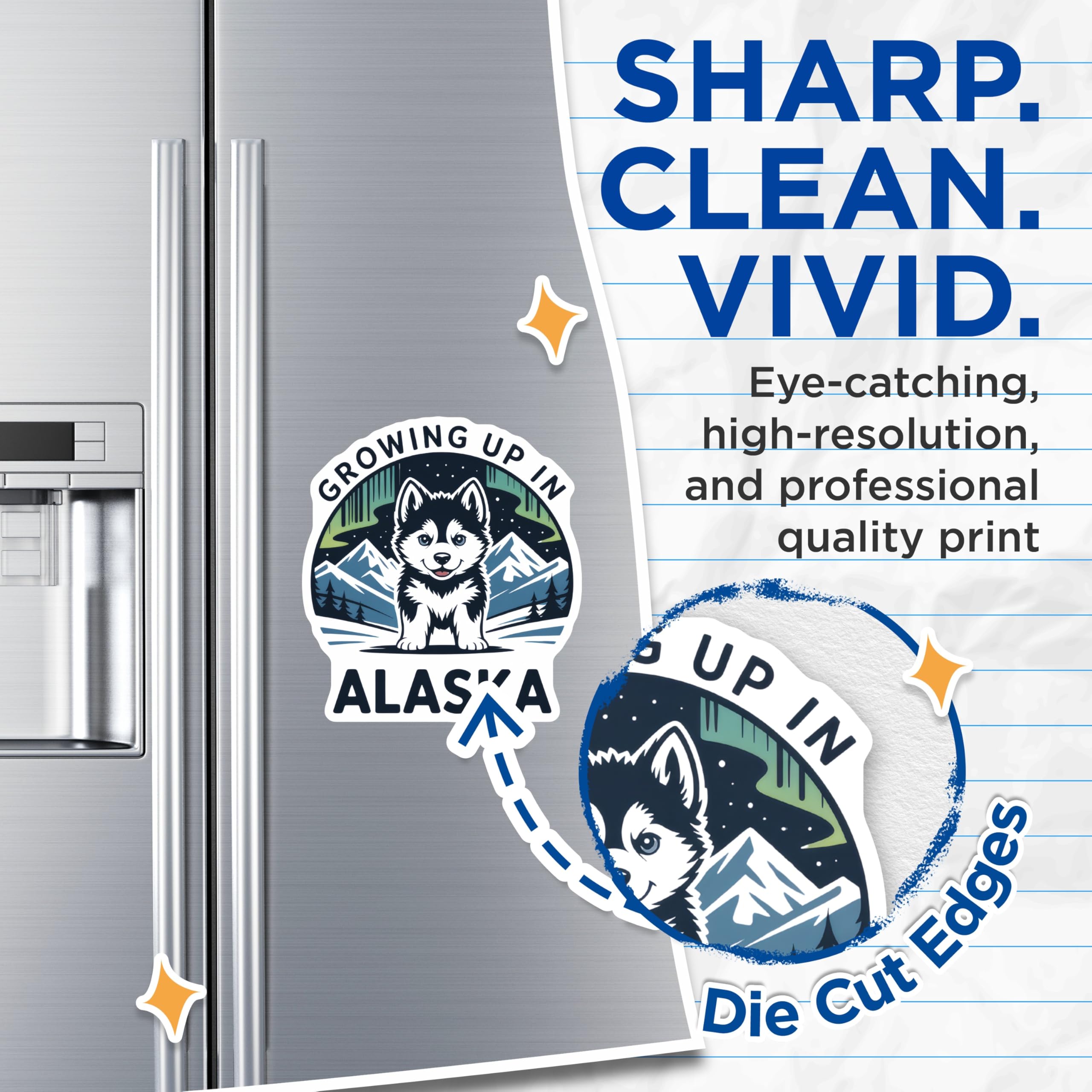(2 Pack) Alaskan Husky Magnets - Growing Up in Alaska Decor - Cute Dog Magnets - 5" On Longest Side - Premium Magnet - for Cars, Refrigerators, Toolboxes, Lockers - Made in USA - MAG18914