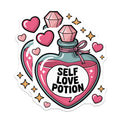 (2 Pack) Self Love Potion Magnets - Heart Shaped Bottle Decor - Inspirational Affirmation Art - Positive Vibes - 5 Inches On Longest Side - Thick Durable Magnet - Made in USA - MAG21884