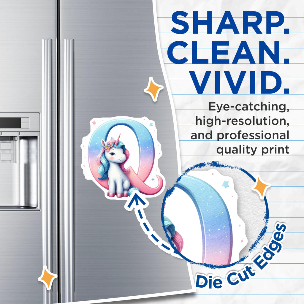 (2 Pack) Unicorn Letter Q Magnets - Initial Q Decor - Pastel Unicorn Lovers - 5" On Longest Side - Premium Magnet - for Cars, Refrigerators, Toolboxes, Lockers - Made in USA - MAG14554
