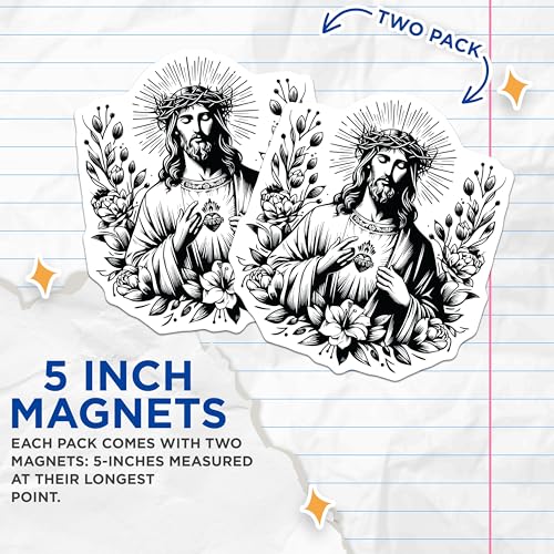 (2 Pack) Jesus Sacred Heart Magnets - Religious Icon - Christian Home Decor - Faith-Based Art - Inspirational Magnets - 5" On Longest Side - for Cars, Fridges, Toolboxes - Made in USA - MAG7321