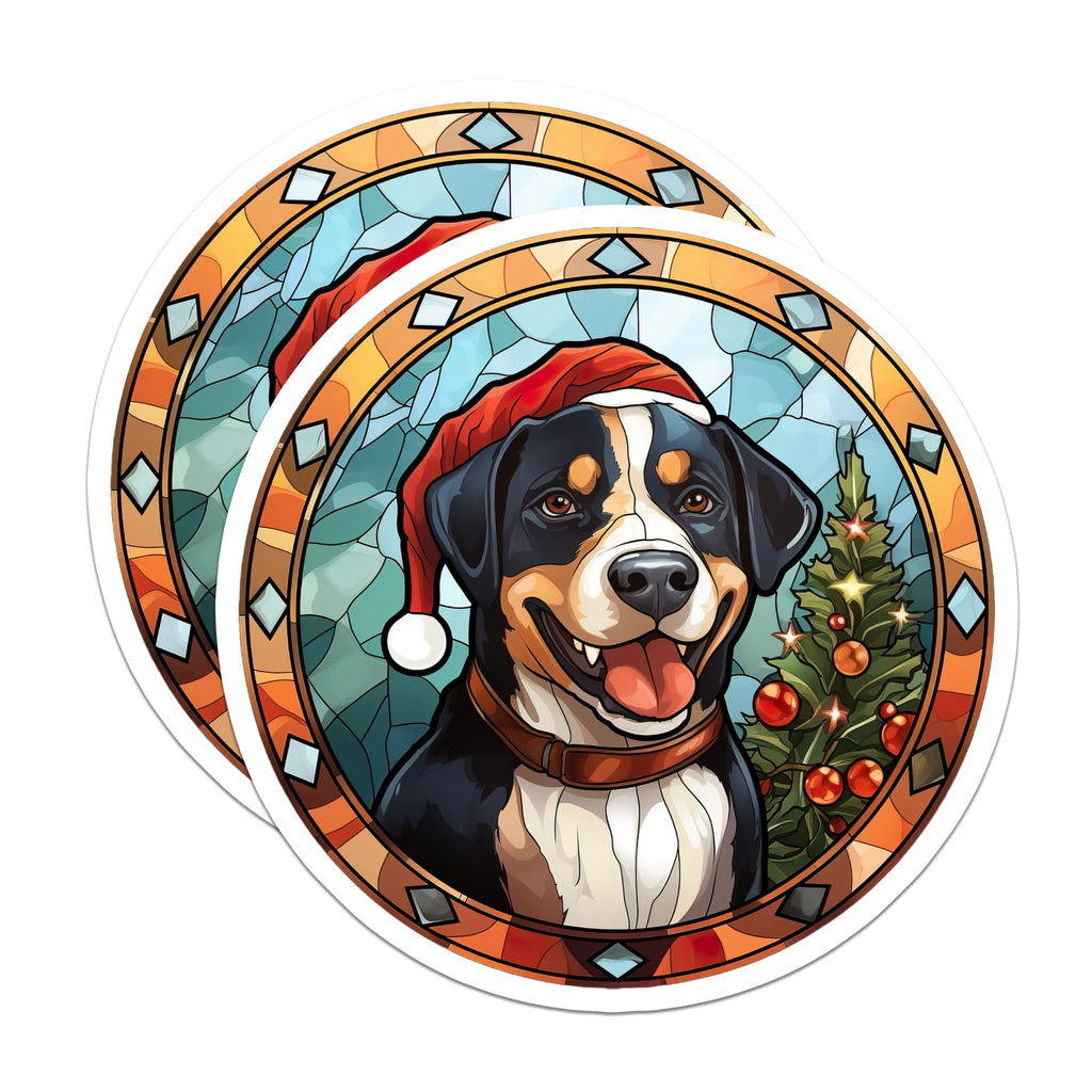 (2 Pack) Bernese Mountain Dog Magnets - Stained Glass Christmas Decor - Festive Pet Fridge Art - 5 Inches On Longest Side - Thick Durable Magnet - Made in USA - MAG27962