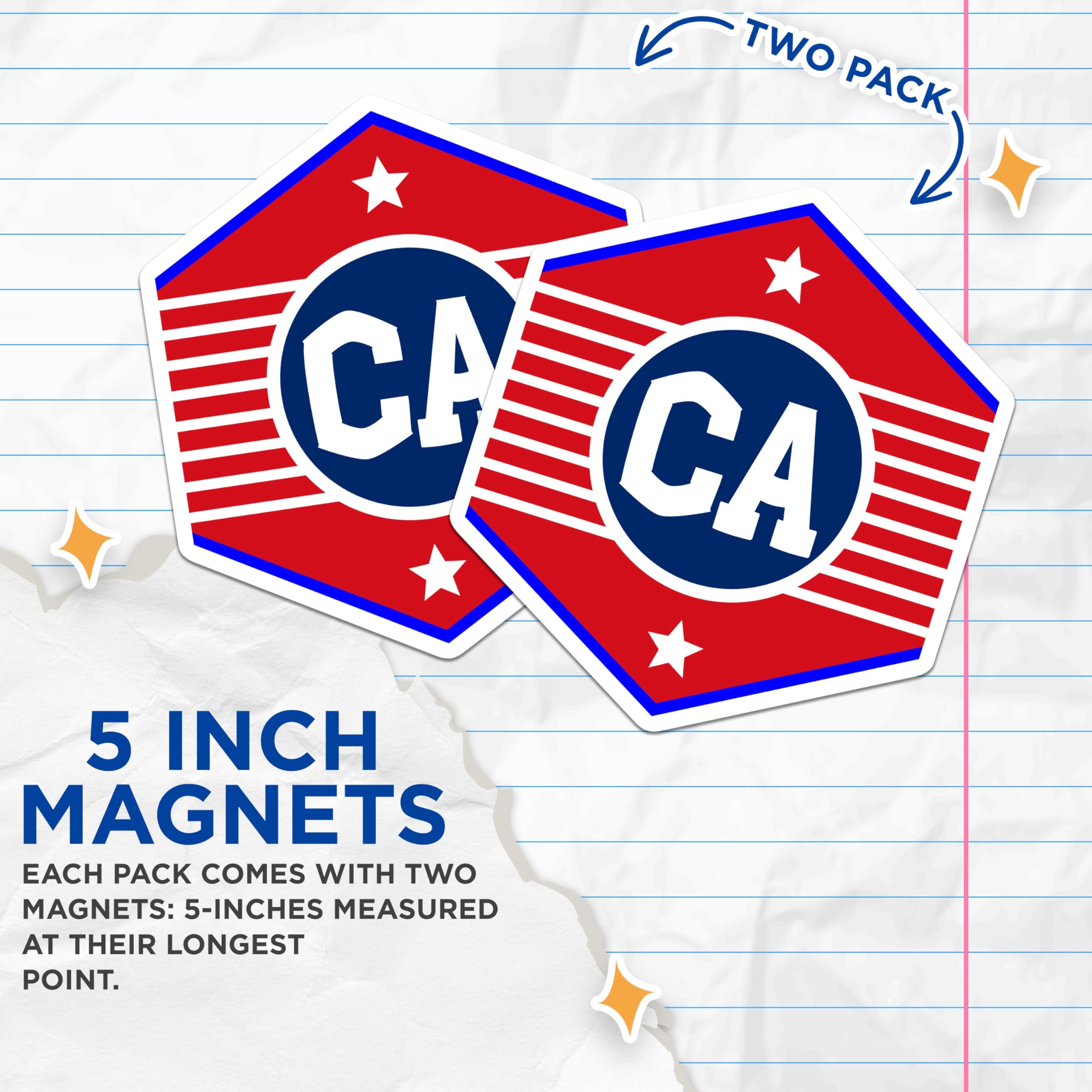 (2 Pack) CA Initial Magnets - US Patriotic Design - Custom Letter Refrigerator Magnets - 5" On Longest Side - Premium Magnet - for Cars, Refrigerators, Toolboxes, Lockers - Made in USA - MAG18108