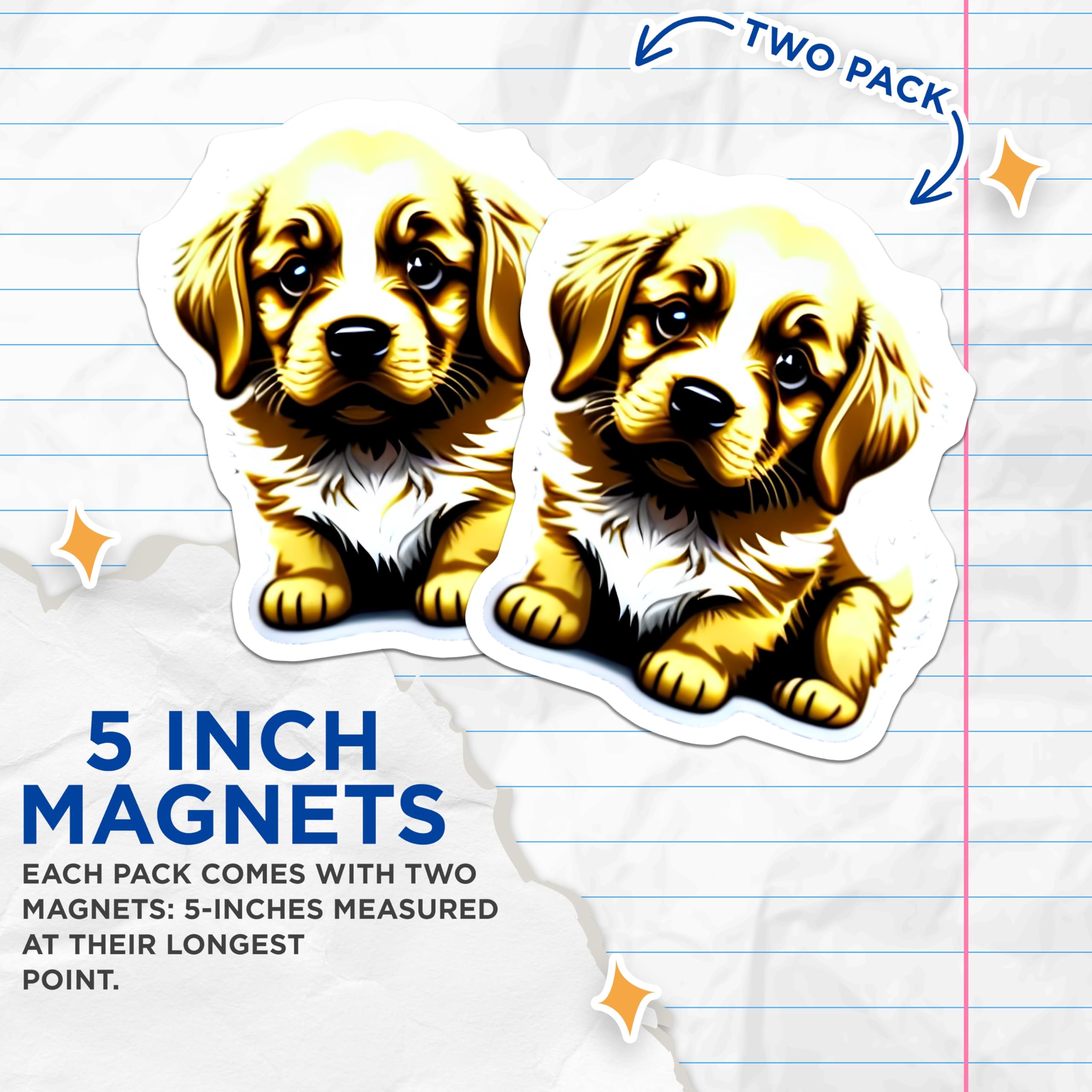 (2 Pack) Golden Retriever Puppy Magnets - Adorable Dog Lover Kitchen Accent - Canine Pet Refrigerator Decoration - 5 Inches On Longest Side - Thick Durable Magnet - Made in USA - MAG21620