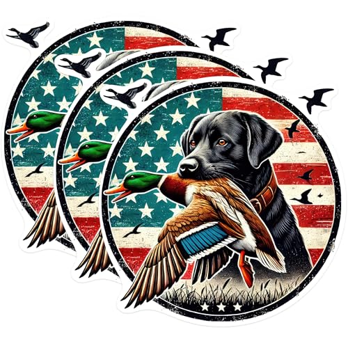 (3 Pack) Labrador Retriever Hunting Decals - Duck Decals - USA Flag Decals - 3 Inches On Longest Side - Easy Peel & Apply - Made in USA - 3MCS0968