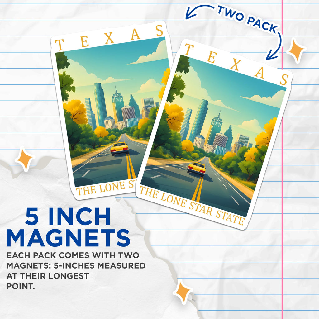 (2 Pack) Texas Magnets - Austin Skyline - The Lone Star State - 5" On Longest Side - Premium Magnet - for Cars, Refrigerators, Toolboxes, Lockers - Made in USA - MAG18963