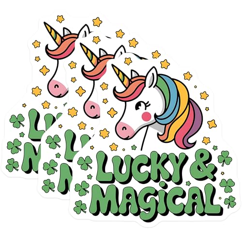 (3 Pack) Unicorn Decals - Lucky Magical Decal - Rainbow Unicorn - St Patricks Day - Laptop Decal - 3 Inches On Longest Side - Easy Peel & Apply - Made in USA - 3MCS2695