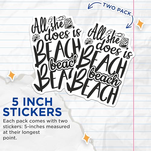 (2 Pack) Beach Quote Stickers - Summer Vibes - Vacation Decals - 5" On Longest Side - Sticks to Smooth Flat Surfaces - Made in USA - BMCS8500