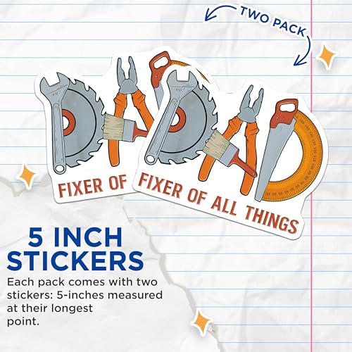 (2 Pack) Dad Fixer of All Things Stickers - Funny Dad Meme Stickers - Handy Man Dad Stickers - 5" On Longest Side - Sticks to Any Smooth Flat Surface - Made in USA - BMCS3412