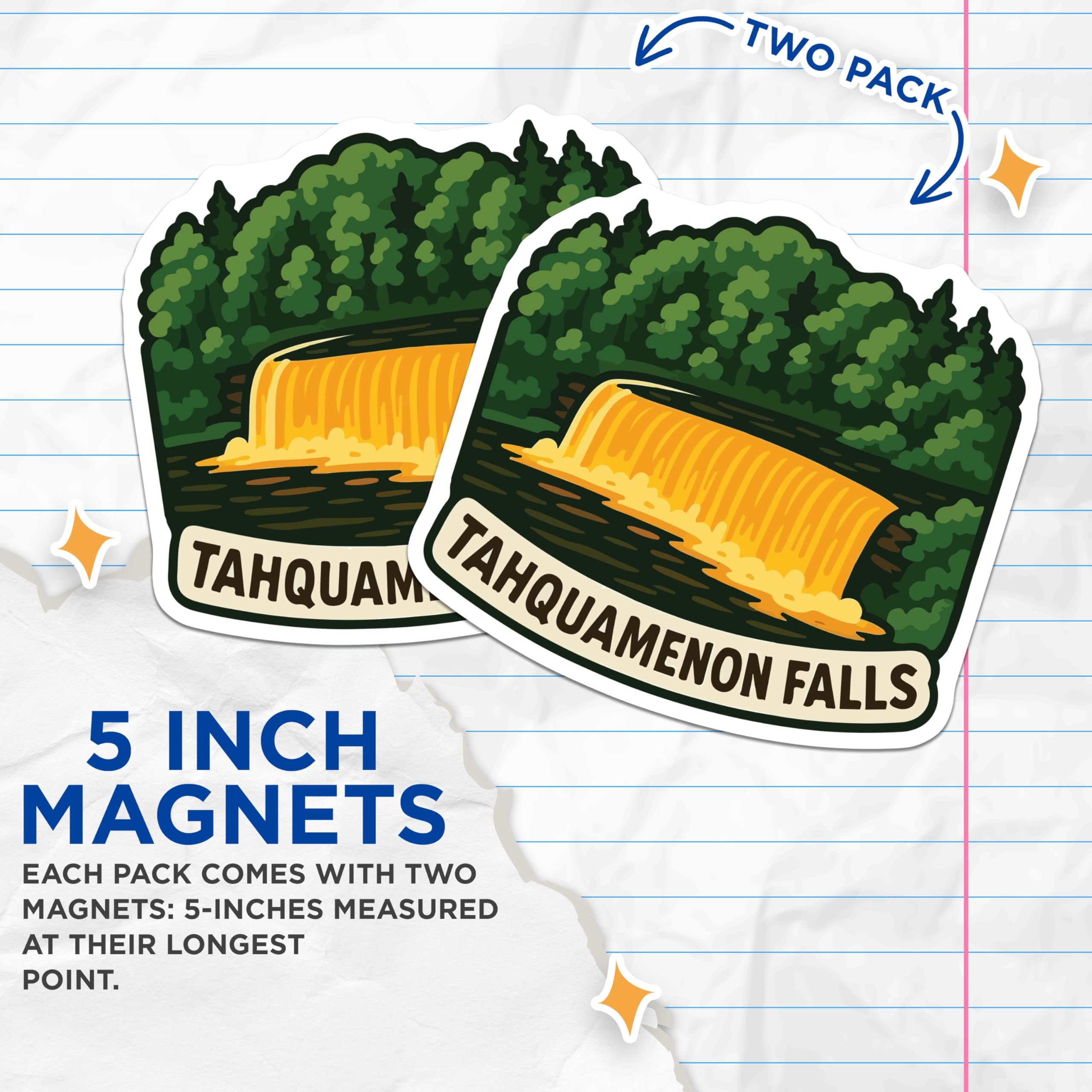 (2 Pack) Tahquamenon Falls Magnets - Michigan Waterfall Souvenir - Upper Peninsula Travel Art - 5 Inches On Longest Side - Thick Durable Magnet - Made in USA - MAG19664