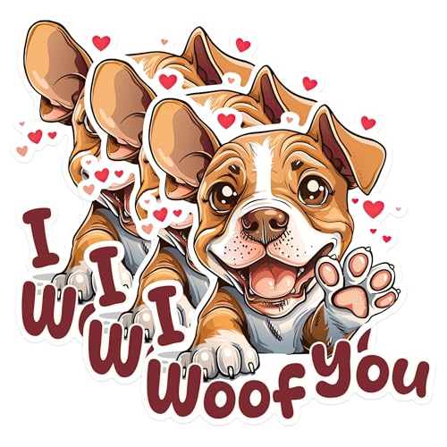 (3 Pack) Dog Love Decals - I Woof You - Puppy Heart Stickers - 3 Inches On Longest Side - Easy Peel & Apply - Made in USA - 3MCS1234