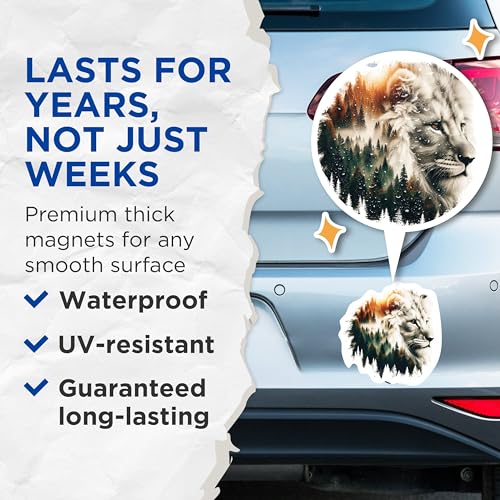 (2 Packs) Lion with Forest Background Magnets - Cool Lion Wilderness Nature Animal Magnets - 5 Inches On Longest Side - Premium Magnet - for Fridges, Toolboxes, Cars - Made in USA - MAG2268