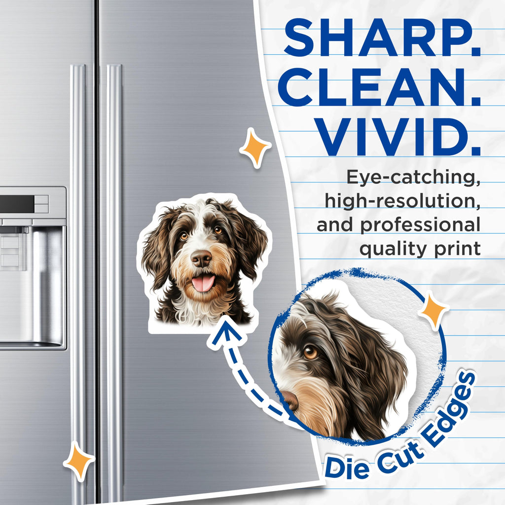 (2 Pack) Bernedoodle Dog Magnets - Adorable Doodle Puppy Portrait Art - Animal Lover Pet Owner Refrigerator Decor - 5 Inches On Longest Side - Thick Durable Magnet - Made in USA - MAG24565